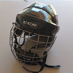 CCM Glossy Black Helmet with Silver Cage